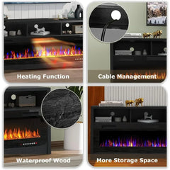  Fireplace TV stand for TVs up to 75 inches with 60-inch electric fireplace and open shelf storage, U.S. Origin.
