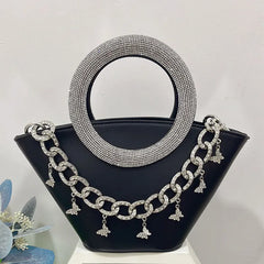 Crystal Handle Trapezoid Tote Bag