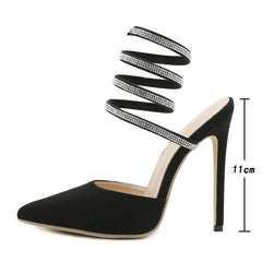 Crystal Thin Heel Narrow Band Stripper Heels Shoes