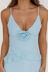 Rose Embellished Ruffle Maxi Dress