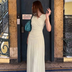 White Cross Neck Draped Maxi Dress