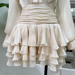 Shimmer Lapel Long Sleeve Tiered Ruffle Dress