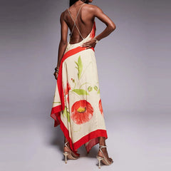 Scarf Pattern Asymmetric Hem Sleeveless Maxi Dress