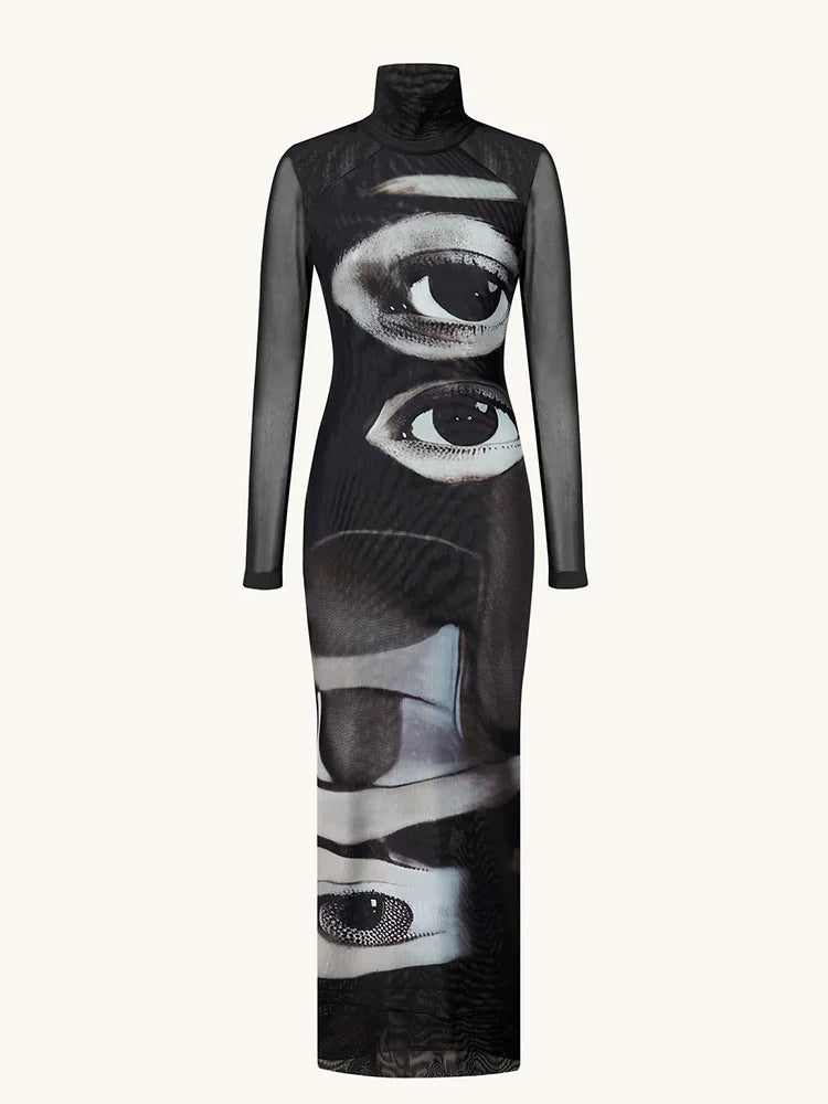 Dress with eye pattern on a white background