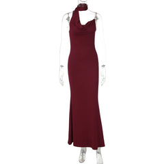 Cowl Neck Draped Scarf Spaghetti Strap Maxi Dress