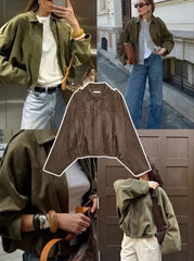 Faux Suede Cropped Bomber Jacket