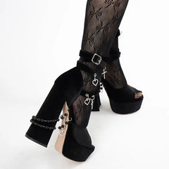 Velvet Charm Platform Block Heel Sandals