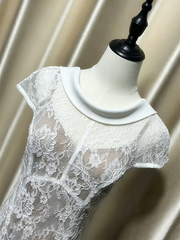 White Floral Lace  Spliced Sheer Short Sleeve Dress