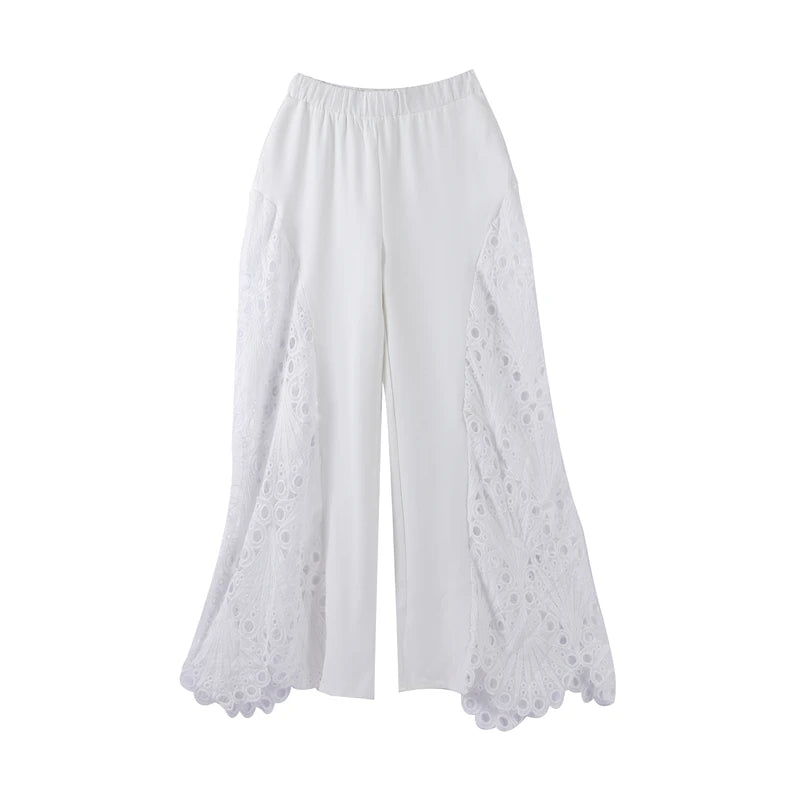 White lace pants on a white background