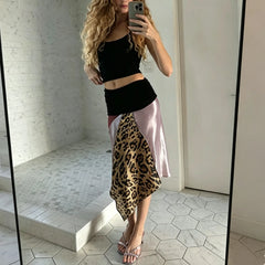 Leopard print asymmetrical midi skirt front view