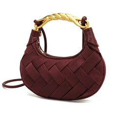 Golden Handle Woven Suede Shoulder Bag