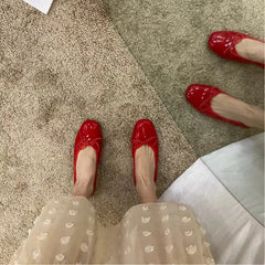 Red Ballet Flats with Bow Detail