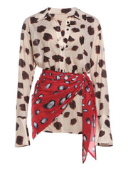 Printed Scarf Wrap Long Sleeve Shirt Mini Dress