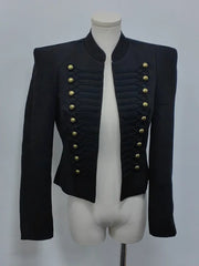Military Cord Braid Trim Cropped Blazer