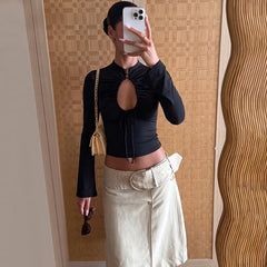 Long Sleeve Mock Neck Cutout Crop Top