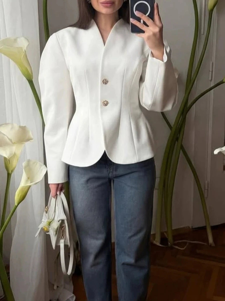 White tailored puff sleeve blazer