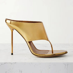 Patent Thong Heeled Mules