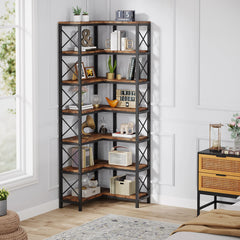 Industrial wood and metal shelving unit for small apartments and cozy corners
