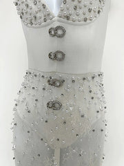 Close-up of beaded lace corset details