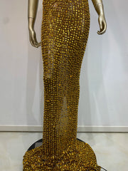 Gold Embellished Mock Neck Maxi Dress