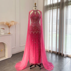 Blush Pink Mermaid Gown | Beaded Evening Dress with Cape
