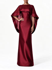 Cape Overlay Satin Strapless Maxi Dress