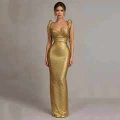Metallic Sheath Corset Bandage Maxi Dress