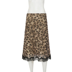 Leopard Print Lace Midi Skirt