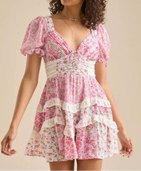 Summer floral dress with V-neck and back tie design