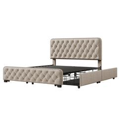 Four Drawers Button Tufted Headboard Footboard Metal Bed Frame