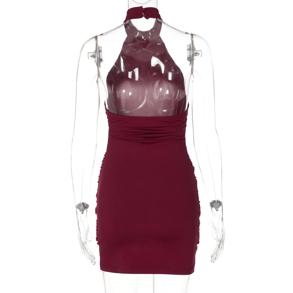Red dress on a transparent mannequin against a white background