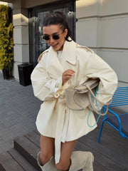 Lapel Double Breasted Belted Jacket