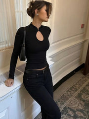 Black long sleeve top with keyhole detail