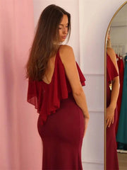 V-Neck Ruffle Overlay Column Maxi Dress