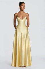 Satin Spaghetti Strap V-Neck Maxi Dress