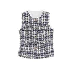 Tweed Belted Sleeveless Top