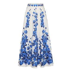Balloon Sleeve Square Neck Cutout Bodysuit and Print Maxi Skirt Set