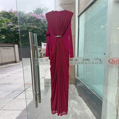 Ruched Waist Metal Buckle Maxi Dress