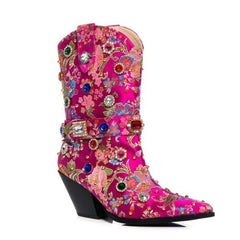 Embroidered Pointed Toe Boots