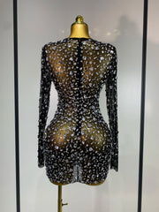 Full Sleeve Crystal Embellished Mini Dress