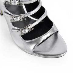 Black Satin Multi Strap Stiletto Sandals