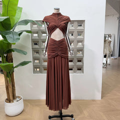 Ruched Cutout High Neck Maxi Dress