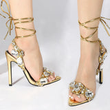 Ankle Strap Stripper Heels Crystal Diamond Pointed Toe Shoes