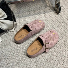 Suede Hello Kitty Buckle Mules
