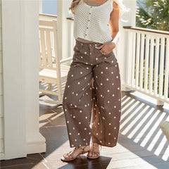 Polka dot wide leg pants in brown with white dots