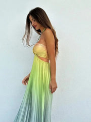 Satin Gradient Pleated Sleeveless Maxi Dress Golden Atelier