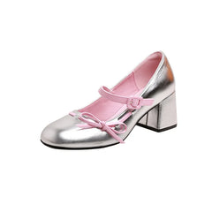 Patent Bowknot Chunky Mary Jane Heels