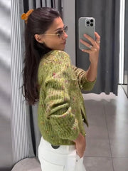 Bouclé Knit Button Front Cardigan Sweater