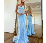 Light Blue /Custom Color Lace Embroidery Mermaid Prom Dress