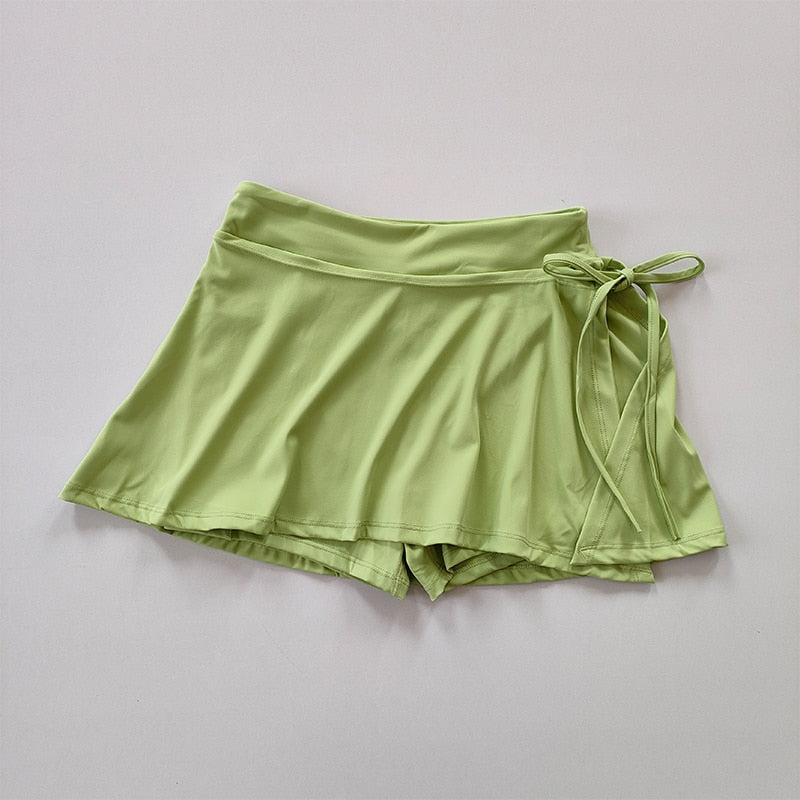 Sports Yoga Quick Drying Pocket Side Split Strap Mini Skirt Pant